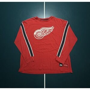 Majestic Detroit Red Wings Long Sleeve T Shirt Mens Size XL Striped Red Black